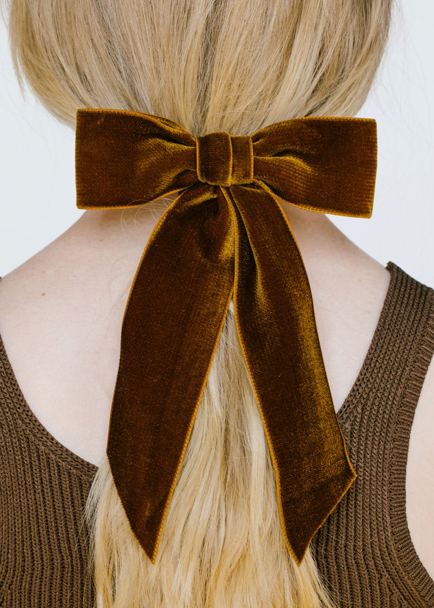 Wide Velvet Bow Barrette in Cream