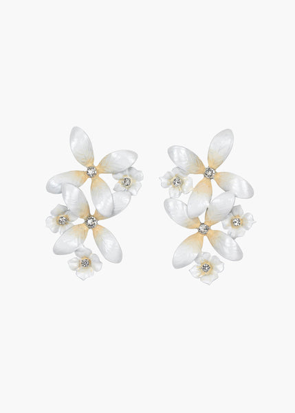 Zinnia Flower Diamond Stud Earrings Gold