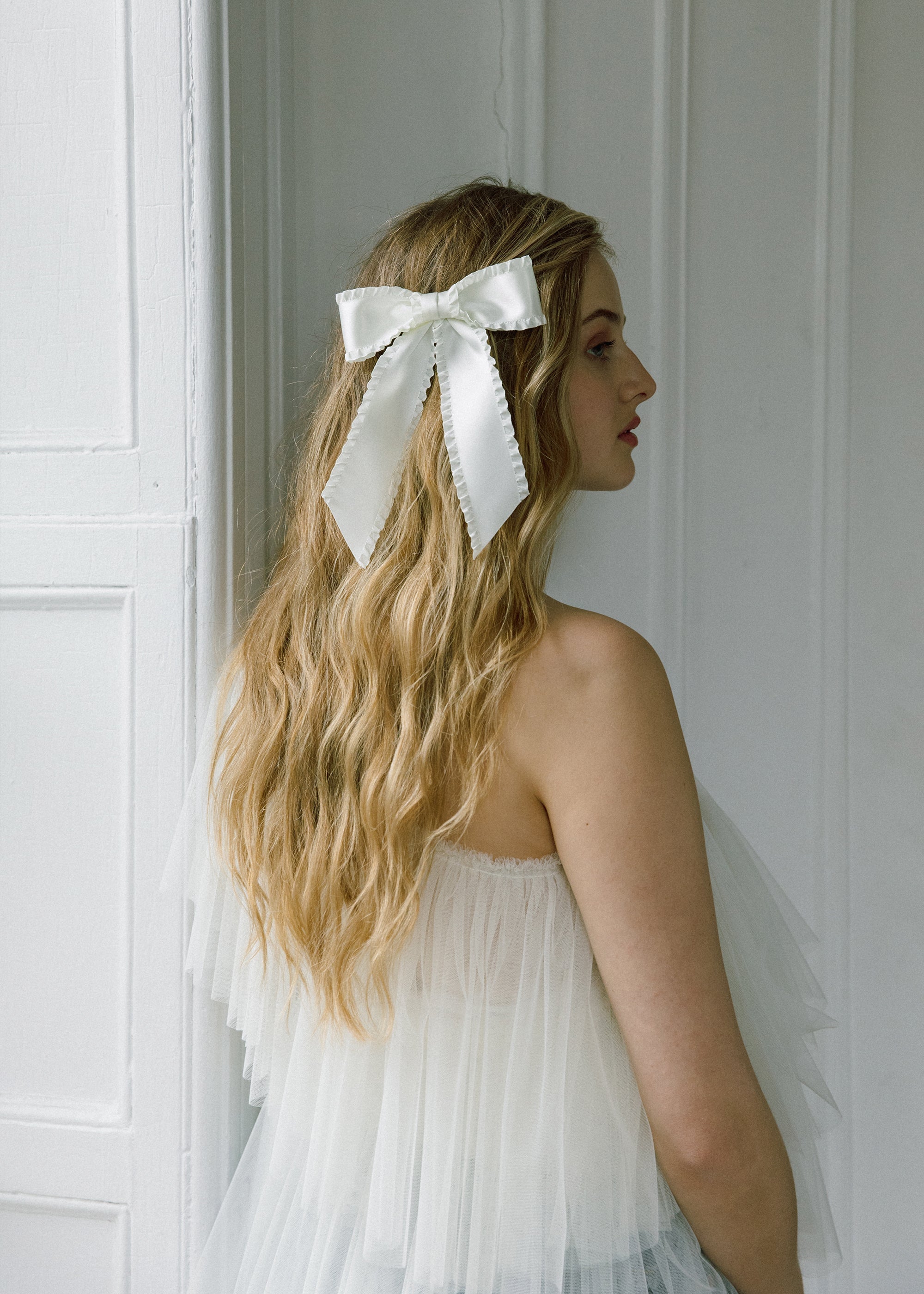 Jennifer Behr lace bow barrette - White