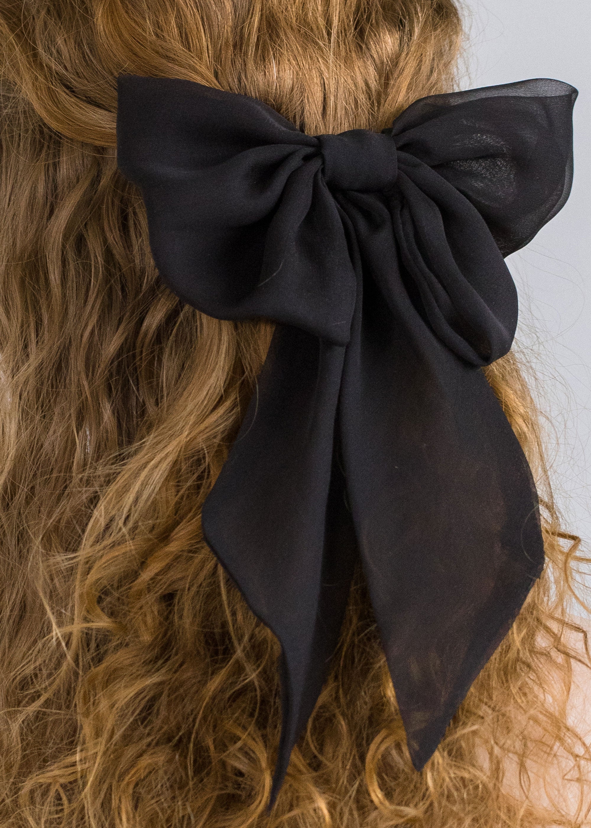 Black Bow Long Tail Barrette Hair Clip